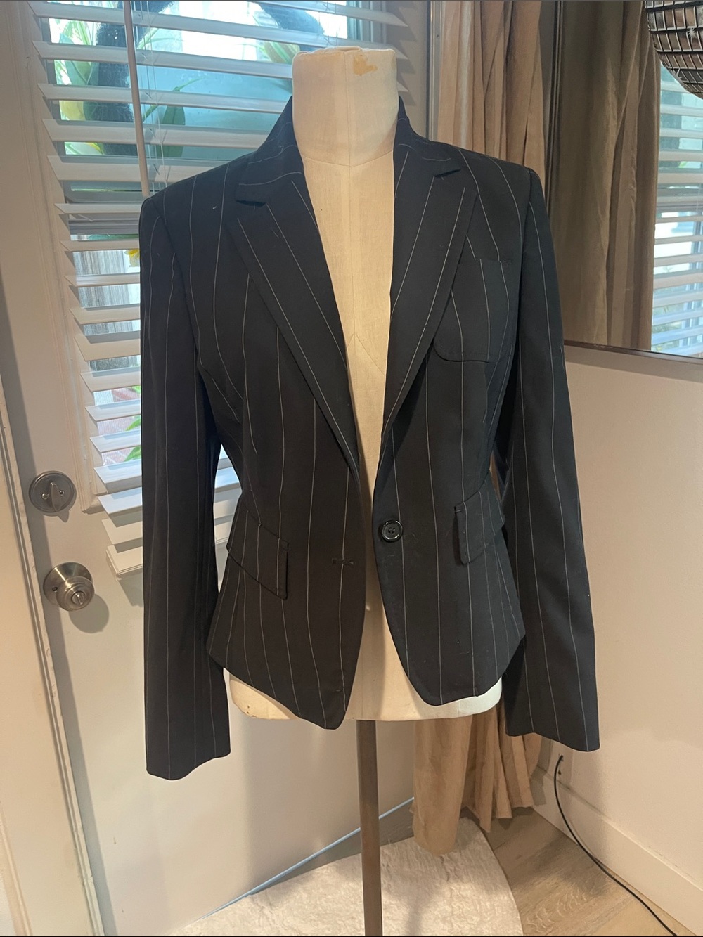 The Limited  Women's Satin Lined Black Pinstripe Blazer